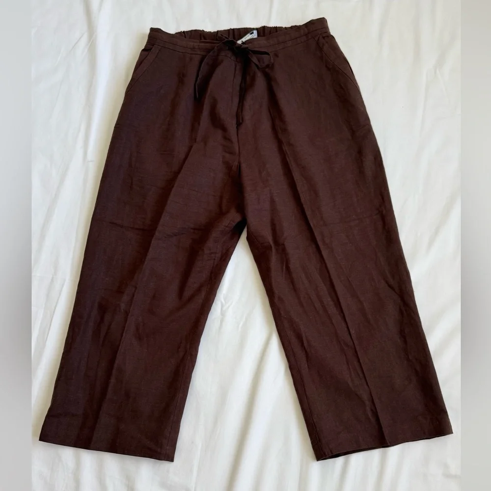 Vintage Sag Harbor Brown Linen Pants Size 16P – Relaxed Fit Capri/Ankle Length